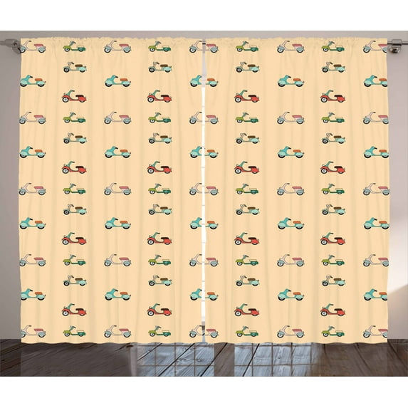Ambesonne Urban Curtains 2 Panel Set, Cartoon Retro Scooters, 108" x 90", Multicolor
