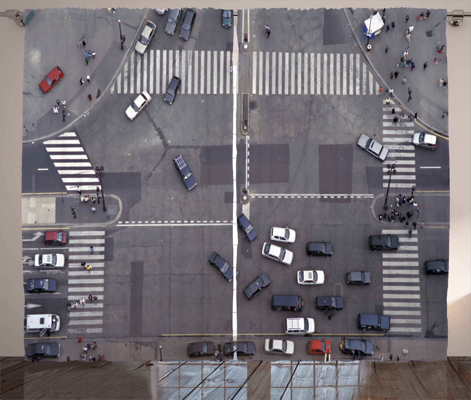 Ambesonne Urban Curtains 2 Panel Set, Road Intersection Paris, 108