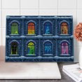 thumbnail image 1 of Urban Cutting Board, Building with Colorful Windows in the Snowy Winter Night Time Illustration Image, Decorative Tempered Glass Cutting and Serving Board, Large Size, Multicolor, by Ambesonne, 1 of 5