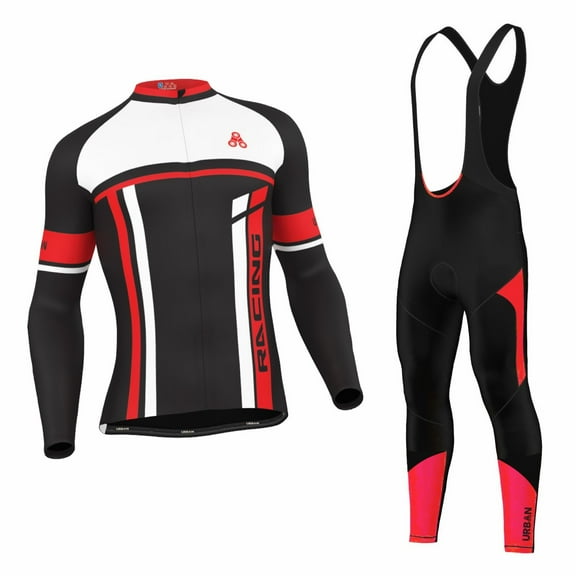 Urban Cycling RED THERMAL WINTER fleece Jersey &amp; Bib Tights