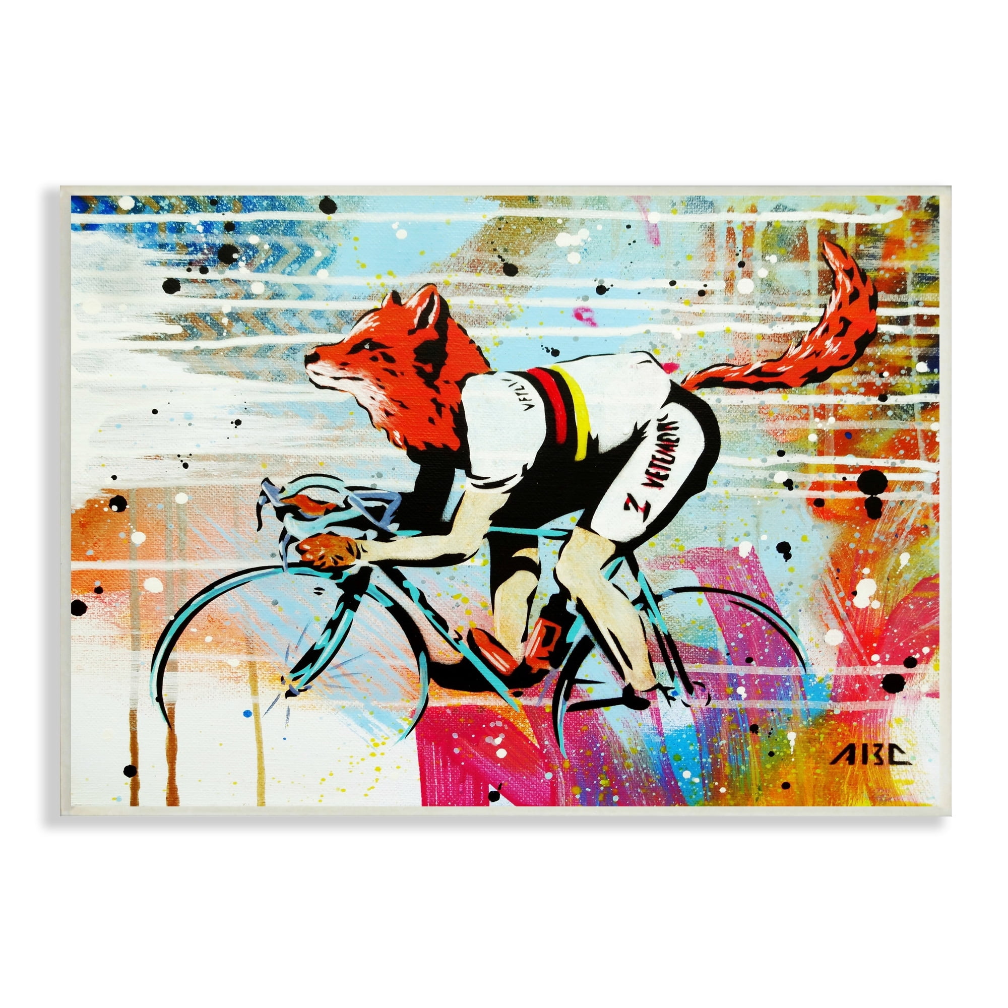 Urban Cyclist Fox Street Style Speckled Painting Animals & Insects Painting Unframed Art Print Wall Art