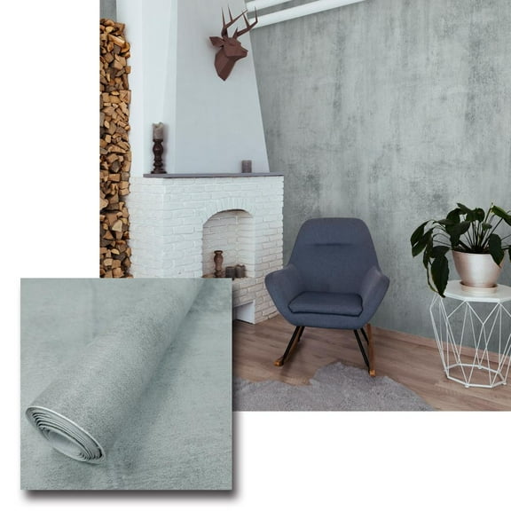 Urban Décor Modern Wallpaper, Peel-and-Stick Wall Décor (15.75 in x 8 ft (21 sqft), Grey Cement)