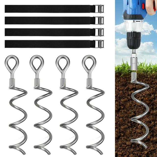 Urban Deco 10.6 Inch Spiral Ground Anchors with THook Silver Spiral