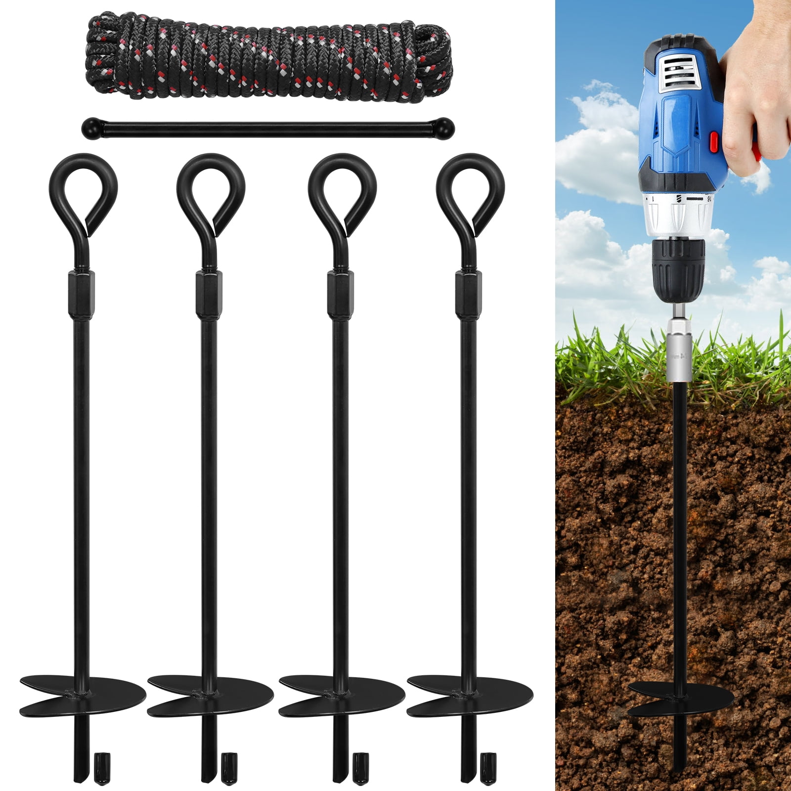 Urban Deco 15 inch 4 Pack Ground Anchor Stakes, DualPurpose Heavy Duty