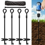 Urban Deco 15 inch 4 Pack Ground Anchor Stakes, Dual-Purpose Heavy Duty Metal Earth Augers for Tents, Canopies, Trampoline Sheds, Car Ports, Swing Sets, Small Buildings (Black-4 Pack)