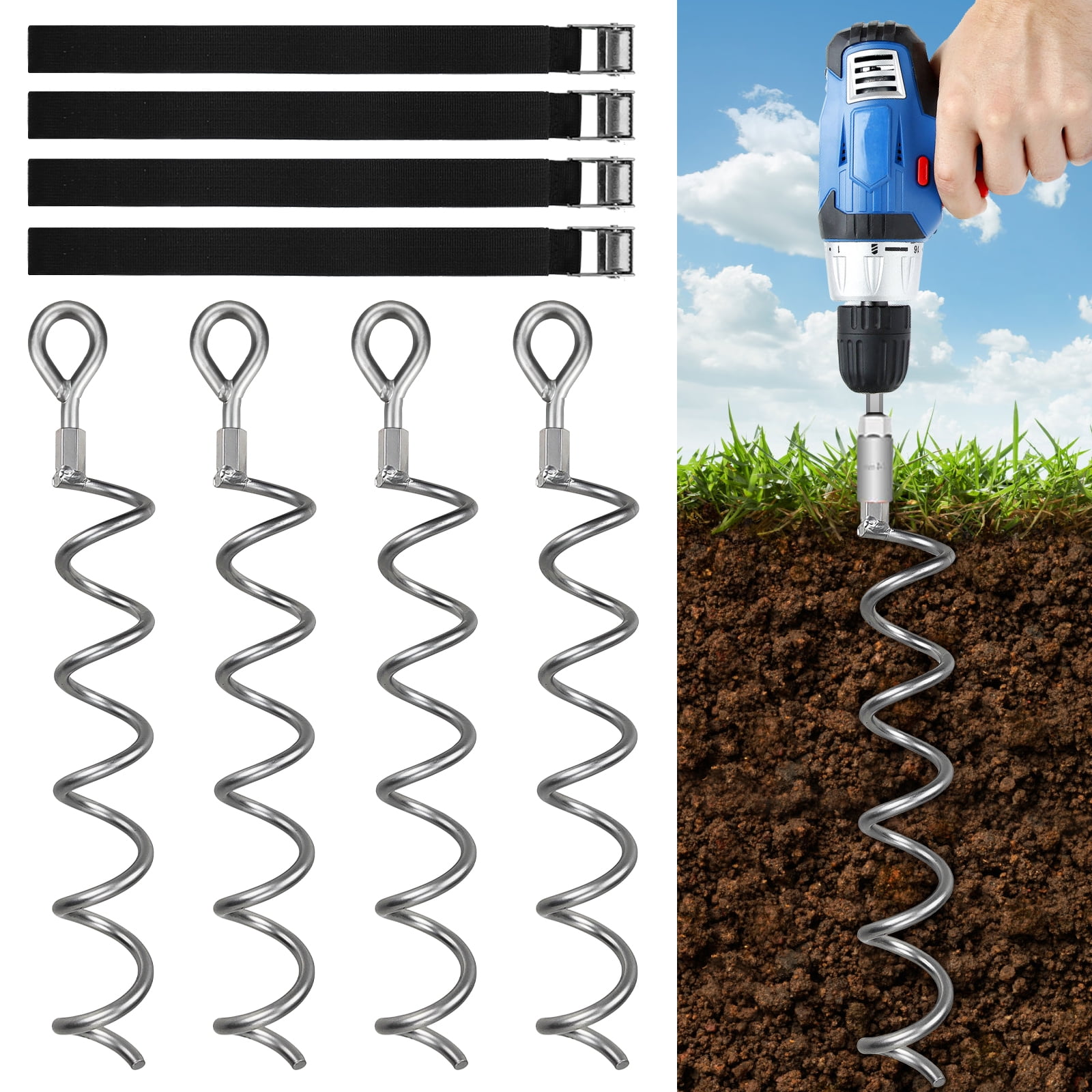 福袋 大丸 Urban Deco 10.6 Inch Steel Metal Yard Spiral Ground Anchors SurveyingSupplies