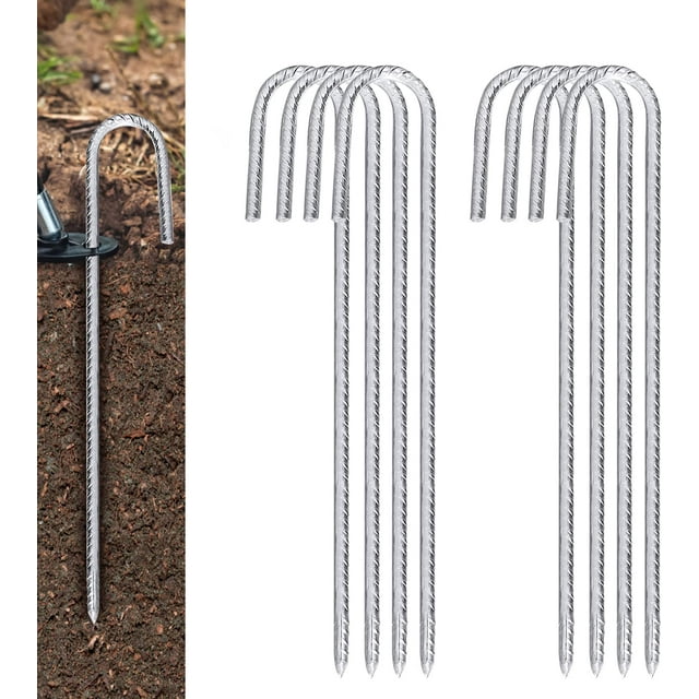 Urban Deco 17 Inch 8 Pack Rebar Stakes J Hook, Heavy Duty Galvanized