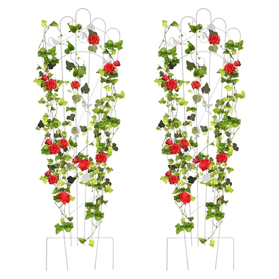 Urban Deco 2 Pack 60 Inch Detachable Trapezoidal Garden Trellis for Climbing Plants Sturdy White Patio Plant Trellis Plants Support Metal Trellis for Climbing Rose Vegetable Flower, Backyard (White)
