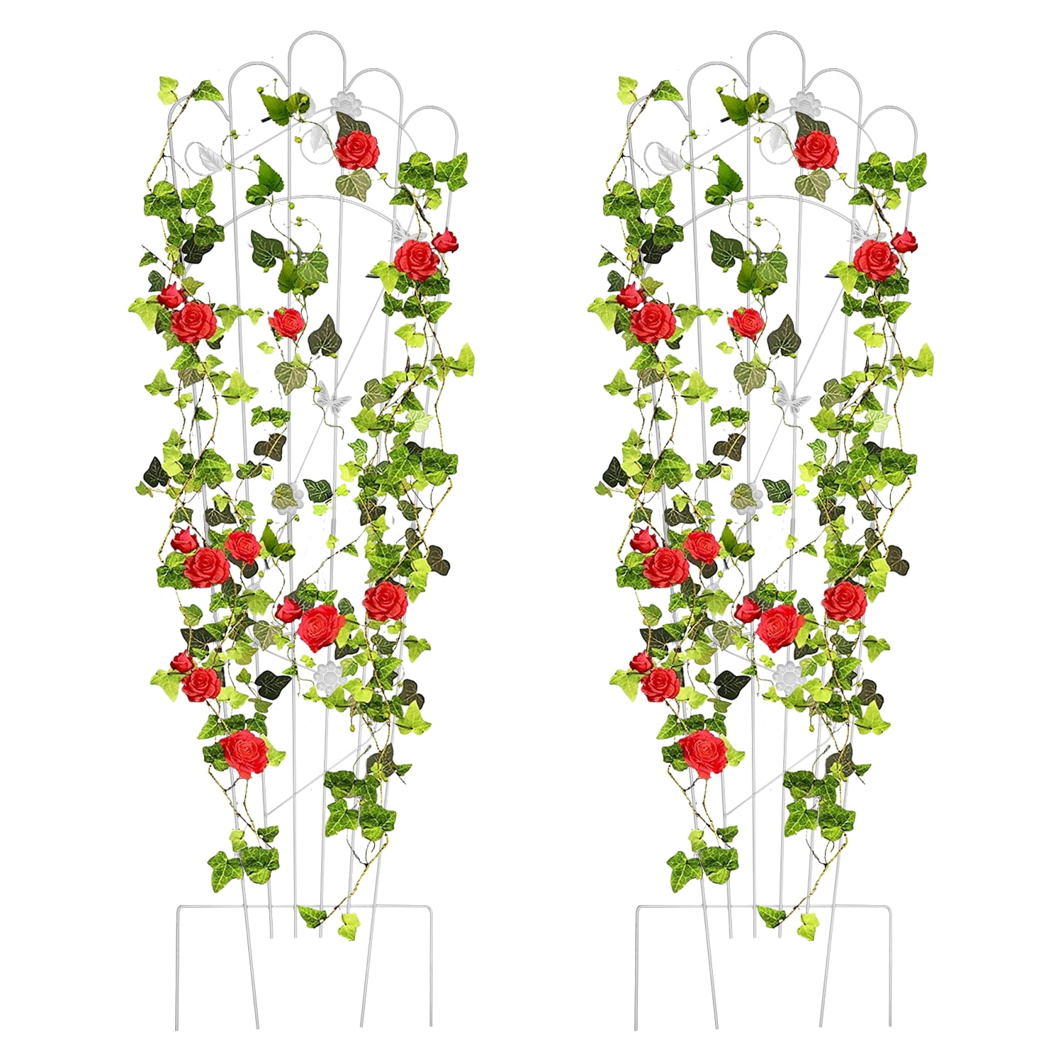 Urban Deco 2 Pack 60 Inch Detachable Trapezoidal Garden Trellis for Climbing Plants Sturdy Black Patio Plant Trellis Plants Support Metal Trellis for Climbing Rose Vegetable Flower, Backyard (White)