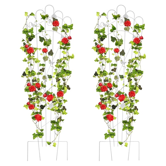 Urban Deco 2 Pack 60 Inch Detachable Trapezoidal Garden Trellis for Climbing Plants Sturdy Black Patio Plant Trellis Plants Support Metal Trellis for Climbing Rose Vegetable Flower, Backyard (White)