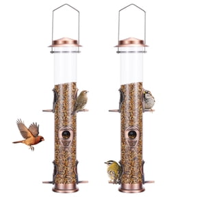 Urban Deco 2 Pack Metal Bird Feeder Tube Hanging Wild Bird Seed Feeder,Steel Hanger Great for Attracting Birds (Antique Copper)