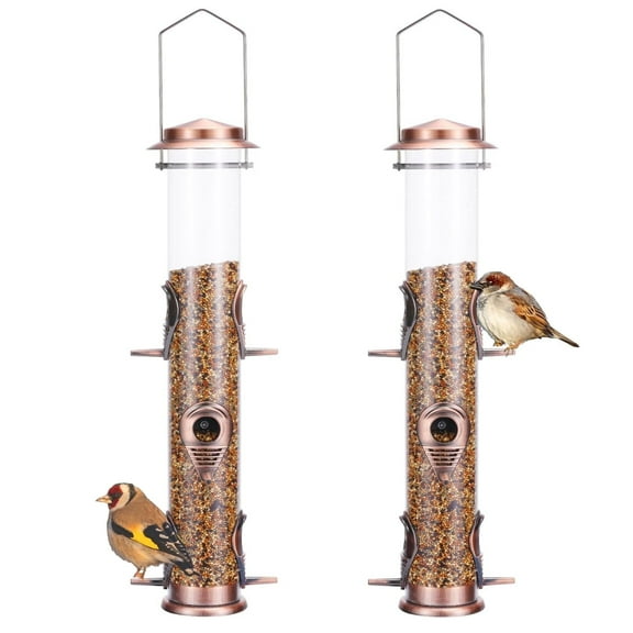 Urban Deco 2 Pack Metal Bird Feeder Tube Hanging Wild Bird Seed Feeder,Steel Hanger Great for Attracting Birds (Antique Copper)