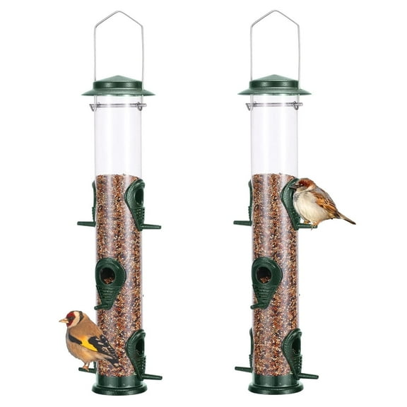 Urban Deco 2 Pack Metal Bird Feeder Tube Hanging Wild Bird Seed Feeder,Steel Hanger Great for Attracting Birds (Green)