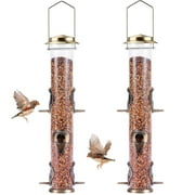 Urban Deco 2 Pack Metal Bird Feeder Tube Hanging Wild Bird Seed Feeder,Steel Hanger Great for Attracting Birds (Bronze)