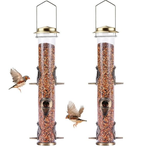 Urban Deco 2 Pack Metal Bird Feeder Tube Hanging Wild Bird Seed Feeder,Steel Hanger Great for Attracting Birds (Bronze)
