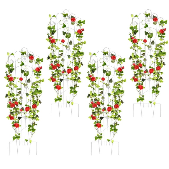 Urban Deco 4 Pack 60 Inch Detachable Trapezoidal Garden Trellis for Climbing Plants Sturdy Black Patio Plant Trellis Plants Support Metal Trellis for Climbing Rose Vegetable Flower, Backyard (White)