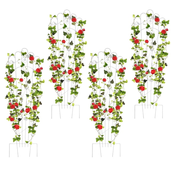 Urban Deco 4 Pack 60 Inch Detachable Trapezoidal Garden Trellis for Climbing Plants Sturdy White Patio Plant Trellis Plants Support Metal Trellis for Climbing Rose Vegetable Flower, Backyard (White)