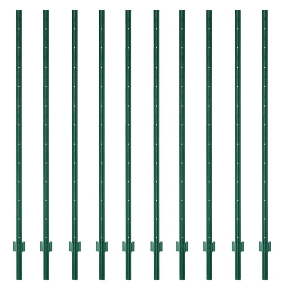Urban Deco 7feet Metal Fence Post, Heavy Duty Garden Fence U Post for Holding Wire Fence,Green-PACK OF 10
