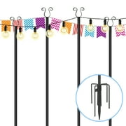 Urban Deco 8.9ft String Light Pole 4 Prong Fork Pole Stand, Outdoor Light Strings Pole Stand Cafe Wedding Light Deco,Black, 4 Pack