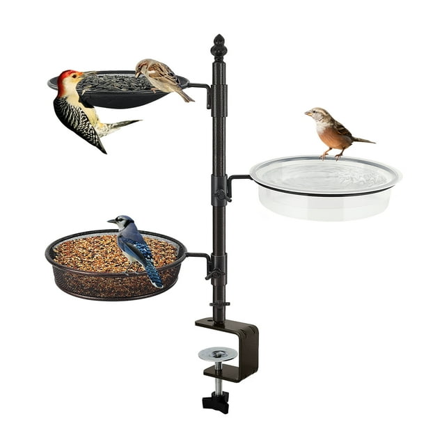 Urban Deco Bird Feeder for Deck Railing,Bird Feeder with Bird Bath Spa for Dual Use Flower Pot