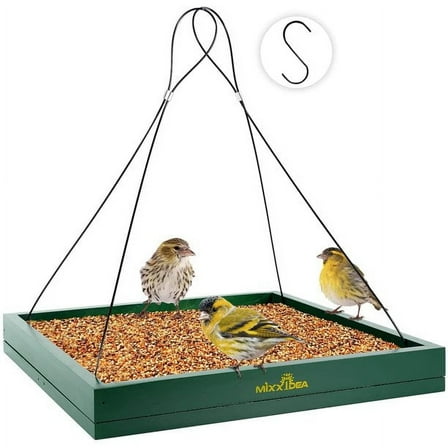 Urban Deco Bird Feeder Hanging Tray, Seed Tray Wooden Platform Hummingbird Feeder Hanging Tray Mesh Seed Platform for Garden Yard Outside Decoration Attracting for Wild Birds (Green)-1pk