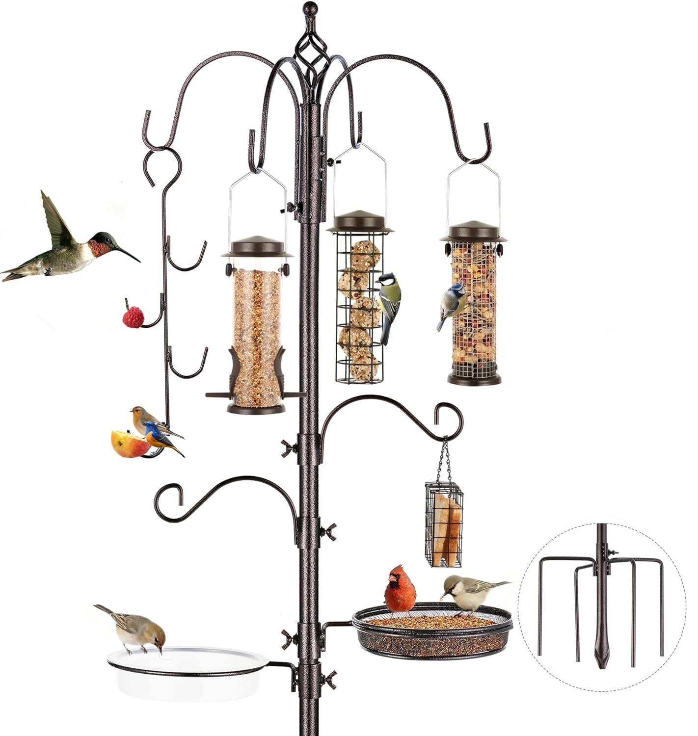 Urban Deco Bird Feeding Station,A Set with 6 Bird Feeders Hanging,Bird Feeder Poles Kit Premium Bird Bath for Attracting Wild Birds,Black