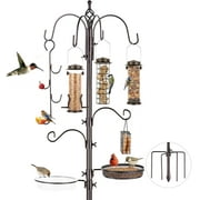 Urban Deco Bird Feeding Station,A Set with 6 Bird Feeders Hanging,Bird Feeder Poles Kit Premium Bird Bath for Attracting Wild Birds,Black