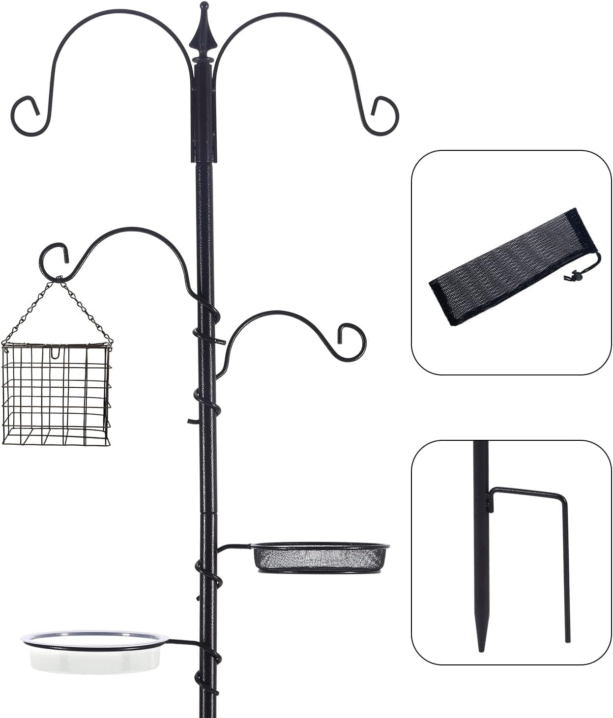Urban Deco Bird Feeding Station with Water Bowl and Mesh Tray, Includes Wing Nuts, 75.6 in Height