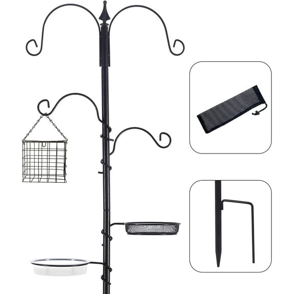 Urban Deco Bird Feeding Station Multi Feeder Hanging Kit with Suet Cage and Bird Bath Black 75.6 in Height