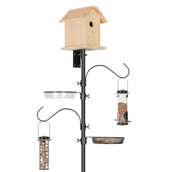 Urban Deco Bird House Pole Mount Kit 80 Inch with Squirrel Baffle 2 Hanging Hooks - Heavy Duty Adjustable Bluebird Feeder Support Rod Stand Set for Outside, Yard, Garden