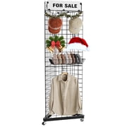 Urban Deco Triangular Gridwall Display Stand 21x77 with Base & Casters, 3-Sided Rolling Grid Tower Rack for Retail Stores, Vendor Events, Craft Shows - Black