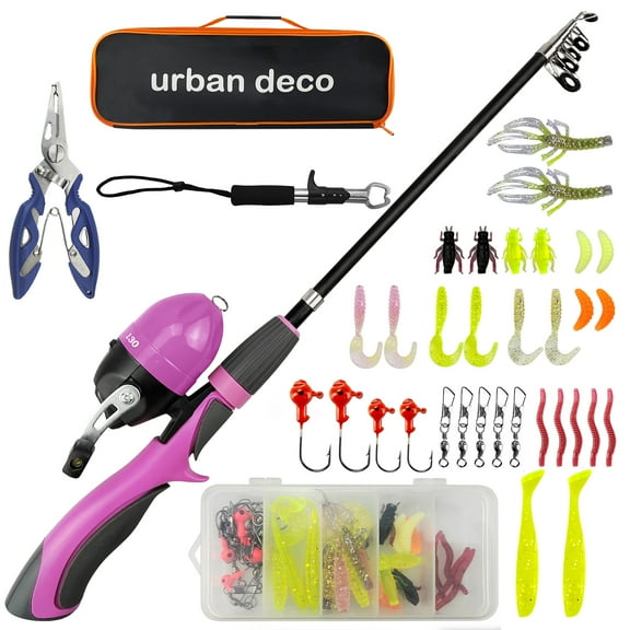 Urban Deco Kids Fishing Pole Set Portable Telescopic Kids Fishing Rod and Reel Combo Kit with Tackle Box for Beginners, Boys,Girls,Youth,Children