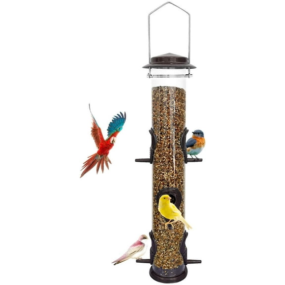 Urban Deco Metal Bird Feeder Tube Hanging Wild Bird Seed Feeder, Steel Hanger Great for Attracting Birds (Coffee)