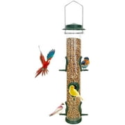Urban Deco Metal Bird Feeder Tube Hanging Wild Bird Seed Feeder, Steel Hanger Great for Attracting Birds (Green)