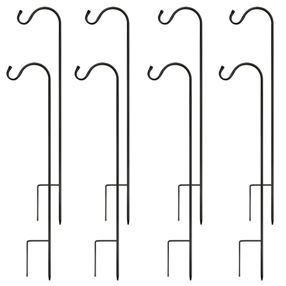 Urban Deco Metal Heavy Duty Shepherds Hook, Adjustable Shepards Hooks for Outdoor, Black Plant Hooks Pole - Pack of 8