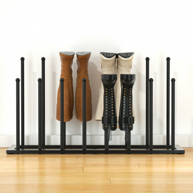 Urban Deco Black Metal Boot Rack Organizer, Outdoor Floor Holder, Holds