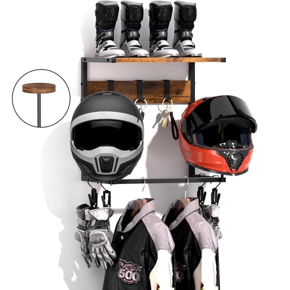 Urban Deco Motorcycle Helmet Holder Wall Mount, Helmet Rack with 2 Hat Stands, Multi-function Helmet Hanger for Motorcycle Accessories