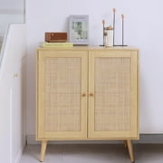 Urban Deco Sideboard Buffet Cabinet,Accent Kithchen Storage Cabinet with Rattan Doors, With Adjustable Shelves for Living Room,Dining Room,Natural