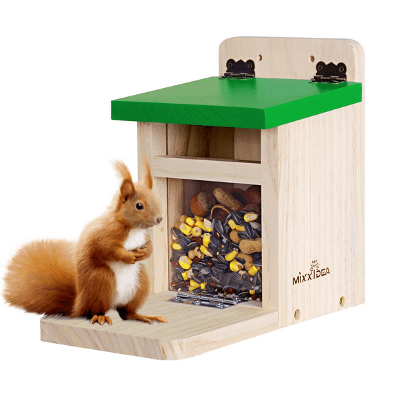 Urban Deco Squirrel Feeders for Outside Garden, Wooden Squirrel Feeder Box,Squirrel Feeding Stations with Green Cover, Easy to FillSquirrel Feeding House(Green-1pk)