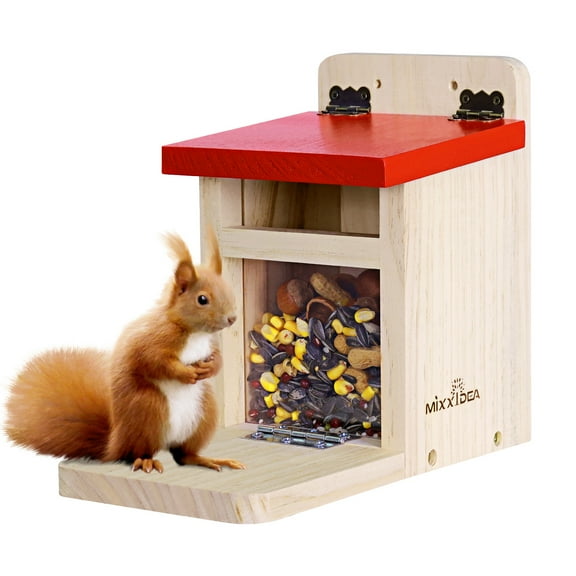 Urban Deco Squirrel Feeders for Outside Garden, Wooden Squirrel Feeder Box,Squirrel Feeding Stations with Green Cover, Easy to FillSquirrel Feeding House(Red-1pk)