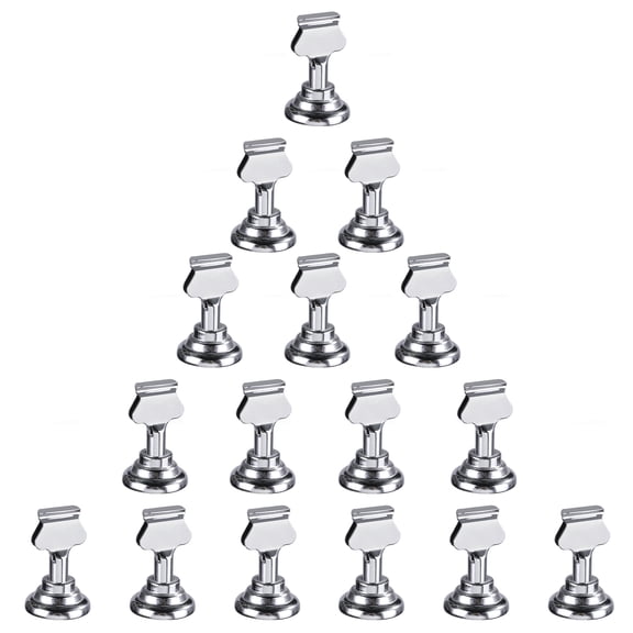 Urban Deco Wedding Table Numbers for Wedding Reception, Gold Table Number Holders for Weddings, Menu Holder Dual Sided Steel 1.6 Inch Pack of 16 Picture Holders for Tables (Silver)