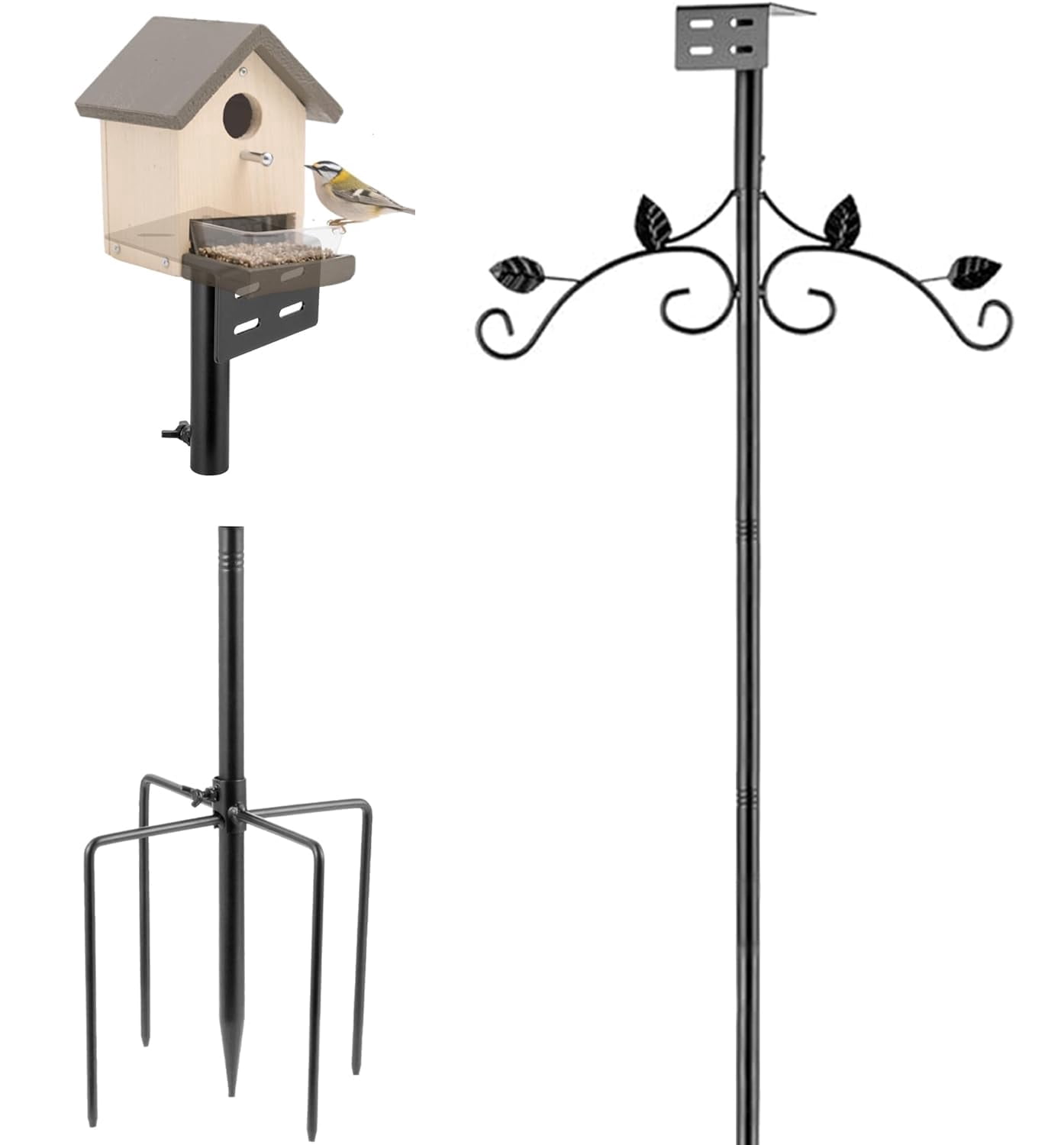 Urban Deco 91 Inch Bird Feeder Pole Mount Kit, Bird House Pole 5-Prong Base Shepherds Hook for Hummingbird Feeders, Adjustable Heavy Duty Bird Feeder Stand for Outdoor Garden Decor