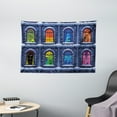 thumbnail image 1 of Urban Decor Tapestry, Building with Colorful Windows in the Snowy Winter Night Illustration Image, Wall Hanging for Bedroom Living Room Dorm Decor, 60W X 40L Inches, Multicolor, by Ambesonne, 1 of 2