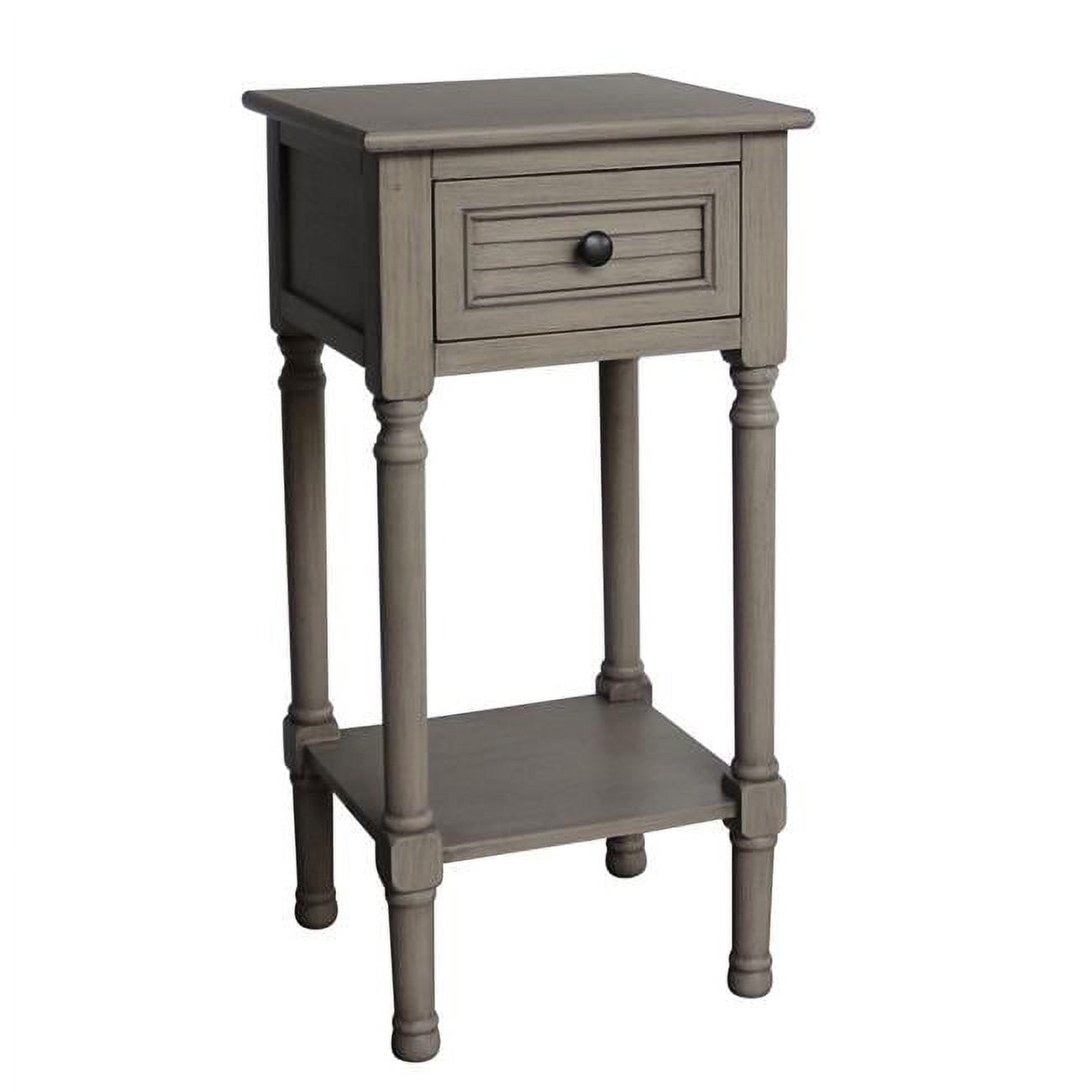 Petite Gray Square Wood End Table with Storage and Shelf