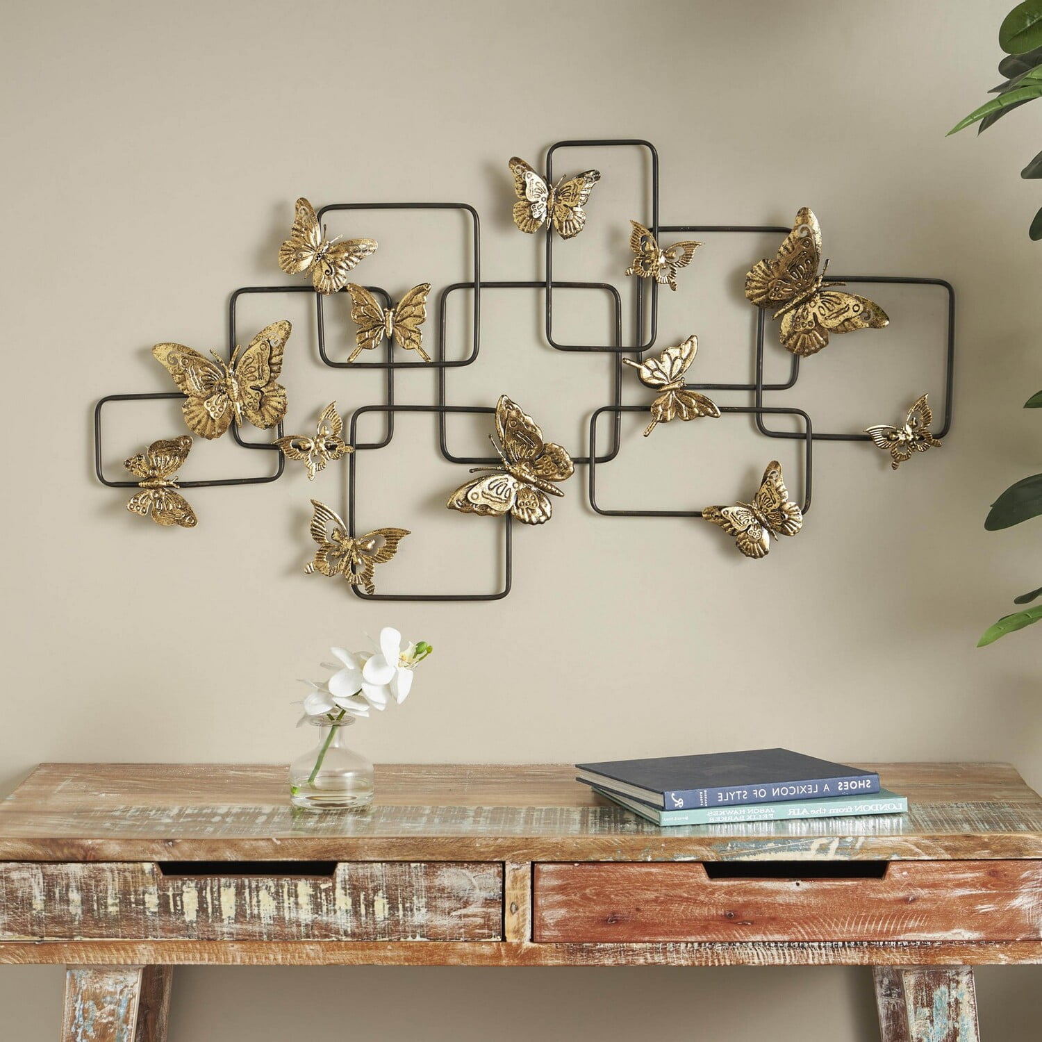 Abstract Black and Gold Metal Butterfly Wall Sculpture
