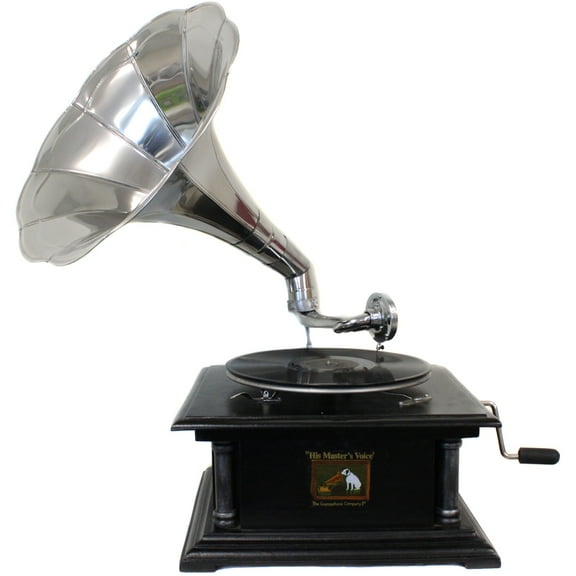 Urban Designs Antique Replica RCA Victor Phonograph Gramophone with Large Silver Metal Horn