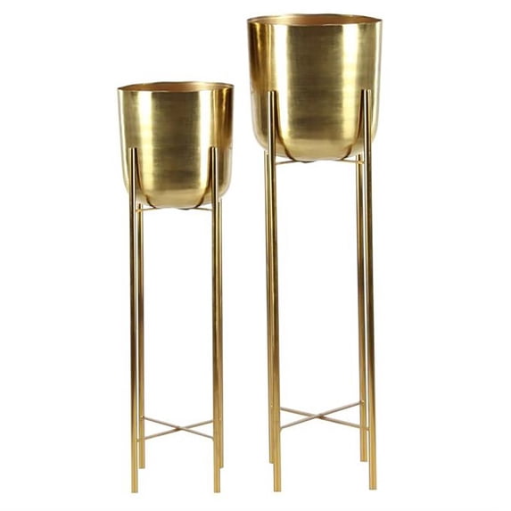 Urban Designs Large And Tall Contemporary Round Metallic Planters Set - Gold