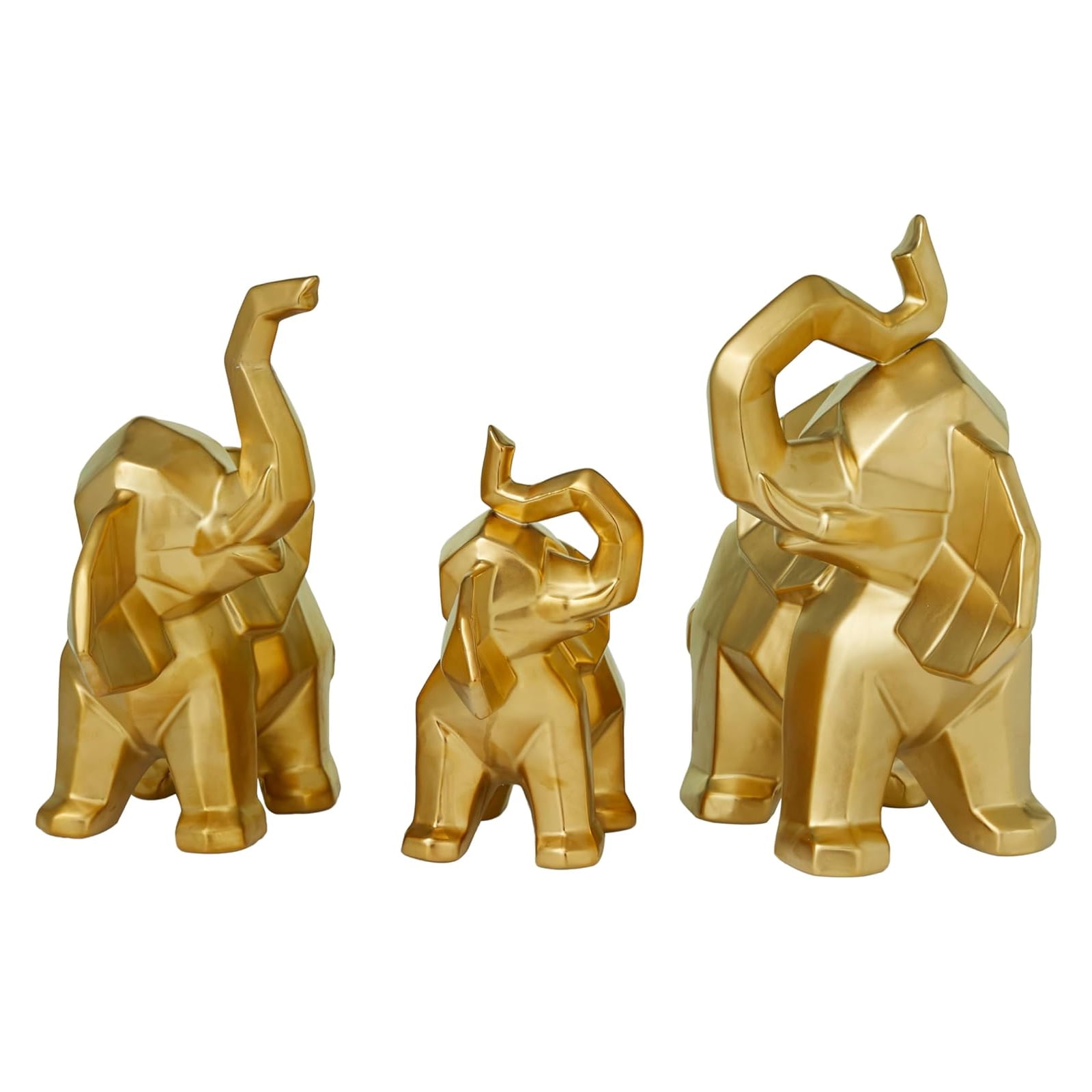 Gold Ceramic Elephant Trio Statue Set