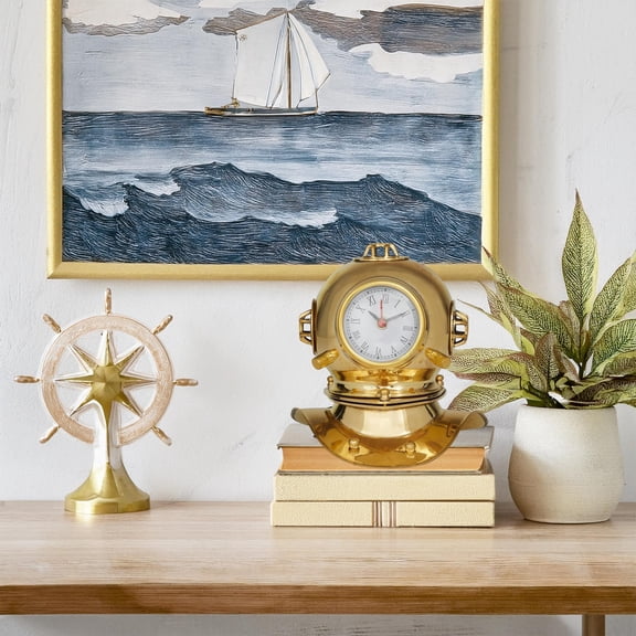 Urban Designs Mark V Style 8-Inch Decorative Diving Helmet with Clock - Gold