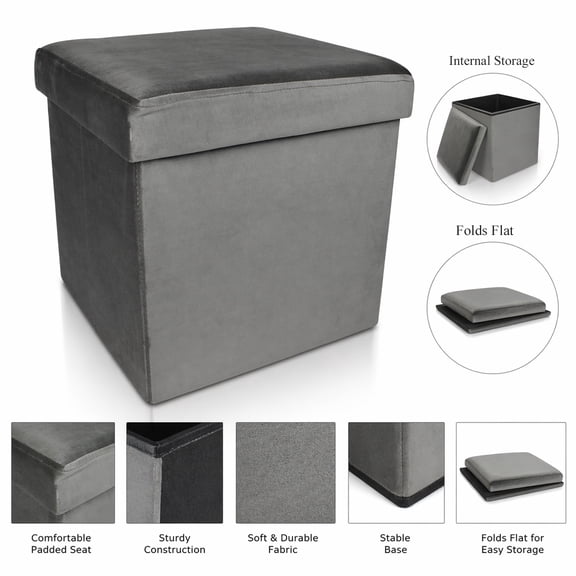 Urban Designs Modern Foldable Fabric Cube Storage Stool Ottoman - Grey